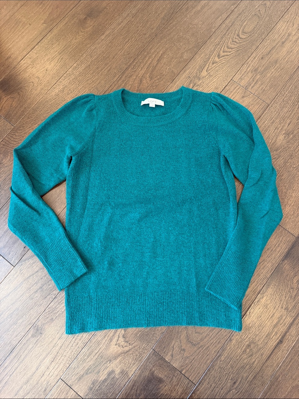 LOFT Green Crewneck Puff Sleeve Sweater Size Small - C54-146